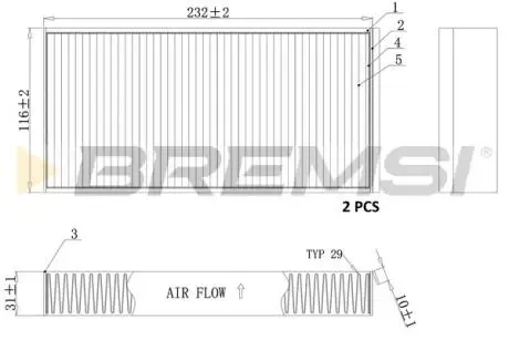 Фільтр салону BMW 2 (F44/F45/F46) 14-16/X1 (F48) 15-16/i3 (I01)/Mini Mini 13-16 (к-кт 2шт) (вугільний) BREMSI FC0914C