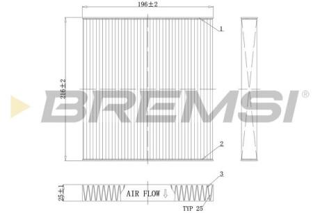 Фильтр салона (197x216x25) Mazda 2 (DY) 6 (GG/GH/GY) CX-7 (ER) 02-13 BREMSI FC0988C (фото 1)