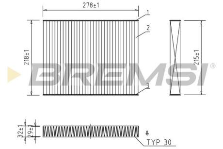 Фільтр салону VW T5 03- (антиалергенний) BREMSI FC0993C (фото 1)