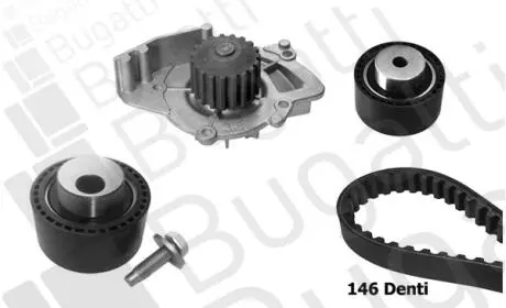 Комплект ГРМ + помпа Peugeot 406/607/807 2.2 HDi 00- (146x25.4) (538 0428 10) BUGATTI KBU7409C