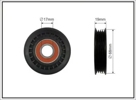 Ролик проміжний поліклинового ремня Geely CK/MK/Lifan, Honda Accord VI/Civic II/VI/VII/CR-V I/CRX III/HR-V/Integra, Subaru Forester/Impreza/Legacy II/III/Outback 1.5-2.5 01.88- 68x17x15,5 CAFFARO 15800