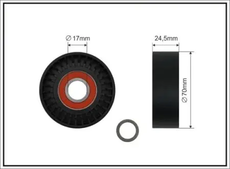 Ролик натяжного механизма поликлинового ремня. Volvo C70/S40 I/60 I/70/80 I/V40/70 I/II/XC 70/90 I 1.6-3.0 07.95-09.14 70x17x24 CAFFARO 1690