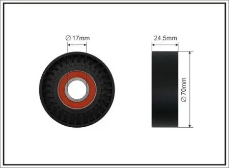 Ролик проміжний поліклинового ремня Volvo S60 I/70/80 I/V70 II/XC90 I 2.4-2.9 07.97-12.14 70x17x24 CAFFARO 16-96