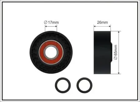 Ролик проміжний поліклинового ремня Audi A4/Allroad/A5/A6/Allroad/A7/A8/Q5/Q7, Porsche Cayenne/Macan/Panamera, VW Phaeton/Touareg 2.7D-4.2D 05.03- 65x17x26 CAFFARO 237-00