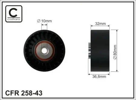 Ролик промежуточный поликлинового ремня. Mercedes E W124/S C140/W140/W124 4.2/5.0/6.0 01.91-12.99 80x10x32 CAFFARO 25843