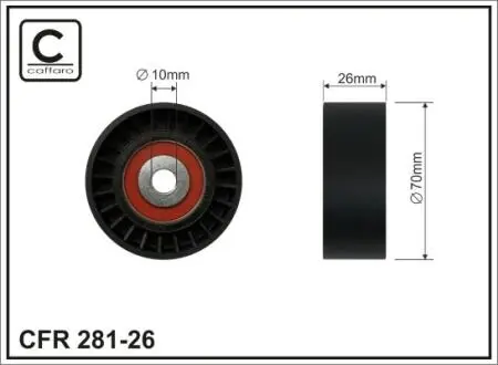 Ролик промежуточный поликлинового ремня. Ford Galaxy/Mondeo IV/S-Max, Jaguar XF, Land Rover Discovery Sport/Freelander 2 2.2D 10.06- 70x10x26 CAFFARO 28126