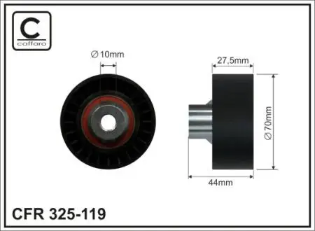 Ролик промежуточный поликлинового ремня. Citroen C2/C3 I/C4/Grand Picasso I/C4 I, Peugeot 206 CC/207/CC/307/SW 1.4D/1.6D 02.02- 70x10x27 CAFFARO 325119