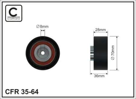 Ролик промежуточный ремень ГРМ Audi 100 2.4D/2.5D 08.89-07.94 70x8x28,5 CAFFARO 3564