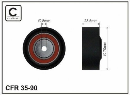Ролик натяжного механизма поликлинового ремня. BMW 5 E39 3.5/4.4 03.96-12.03 70x8x28,5 CAFFARO 3590 (фото 1)