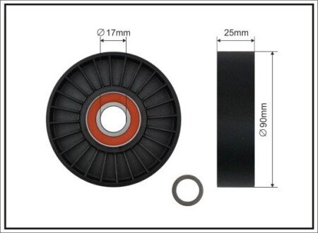 Ролик проміжний поліклинового ремня Buick Century/Regal/Skylark, Chevrolet Beretta/Cavalier/Lumina, Pontiac Montana 2.2-3.4 04.87-09.05 90x17x25 CAFFARO 41000