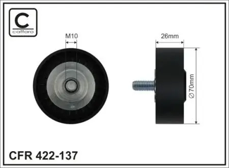Ролик проміжний поліклинового ремня BMW 5 E60/E61/6 E63/E64/7 E65/E66/E67/X5 E53, Ssang Yong Actyon I/Sports I/Kyron/Rexton/II/Rodius 2.0D-4.8 07.01- 70x10x26 CAFFARO 422137