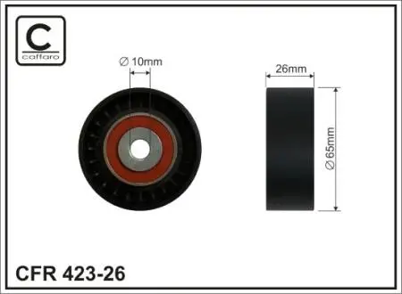 Ролик проміжний поліклинового ремня Alfa Romeo 156/166, Fiat Bravo I/Coupe/Marea, Lancia Kappa/SW/Lybra/SW/Thesis, Renault Espace III/Laguna I/Safrane II 2.0-2.4D 11.93-07.09 65x10x26 CAFFARO 42326