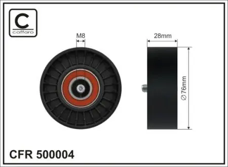 Ролик проміжний поліклинового ремня Mercedes C CL203/S203/S204/W203/W204/CLC CL203/CLK A209/C209/E S211/W211 1.6-1.8LPG 05.02- 76x17x26 CAFFARO 500004