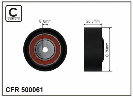 Ролик натяжного механізму поліклинового ремня BMW 5 E34/7 E32/E38/8 E31 3.0/4.0 04.92-11.01 70x8x28,5 CAFFARO 500061 (фото 1)