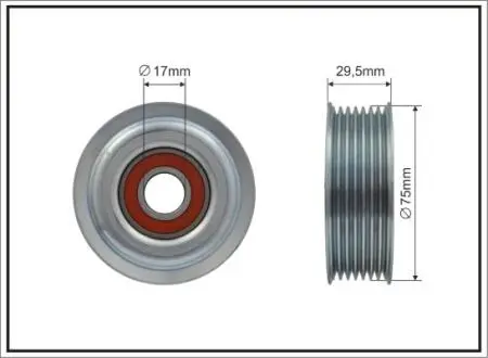 Ролик проміжний поліклинового ремня Lexus IS II, Toyota Auris/Avensis/Corolla/Verso/Rav 4 III/IV 2.0D/2.2D 07.05- 75x17x26,4 CAFFARO 500103