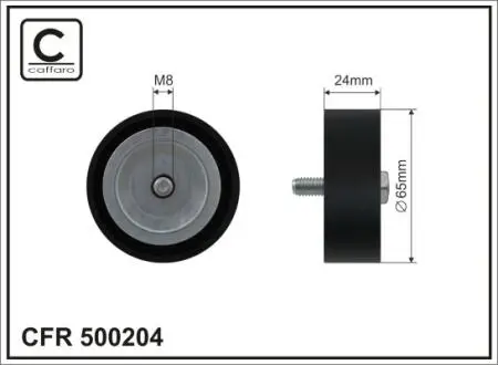 Ролик промежуточный поликлинового ремня. Ford B-Max/C-Max II/Fiesta VI/VII/Focus III/Mondeo V/Tourneo Connect V408/Courier B460/Transit Connect V408 1.0/1.1 02.12- 65x8x24 CAFFARO 500204