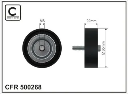 Ролик проміжний поліклинового ремня Mercedes Sprinter 3,5-T 906/3-T 906/4,6-T 906/5-T 906, Mitsubishi Colt VI, Smart Forfour 1.5D/3.5 08.04- 65x8x22 CAFFARO 500268
