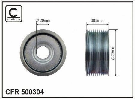 Ролик натяжного механизма поликлинового ремня. Scania Citywide/F Bus/Interlink/K/K Bus/N Bus/Omnicity/Omnilink/P/G/R/T DC07.101-OC09.101 02.04- 73x20x38,5 CAFFARO 500304