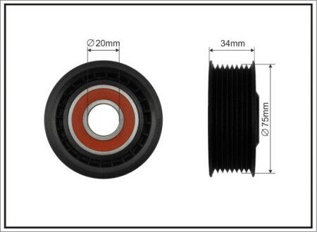 Ролик натяжного механізму поліклинового ремня Scania P/G/R/T DC09.109-DT12.18 01.03- 75x20x30 CAFFARO 500308