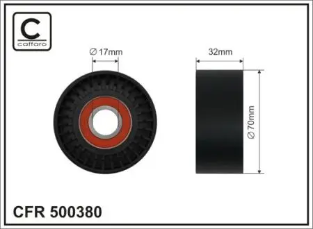 Ролик натяжного механізму поліклинового ремня BMW 1 F20/F21/2 F22/F87/F23/3 F30/F80/F31/3 Gran Turismo F34/4 F32/F82/F33/F83/4 Gran Coupe F36/5 F10/F11 3.0 06.07- 70x17x32 CAFFARO 500380