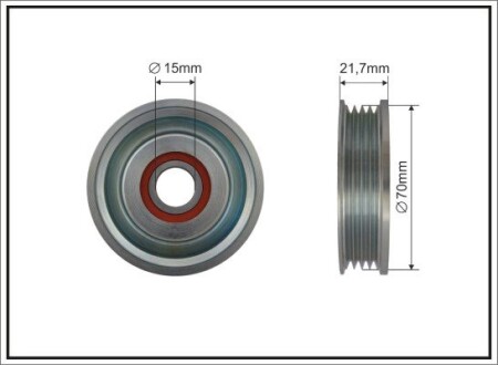 Ролик проміжний поліклинового ремня Kia Rio, Mazda 121 II/III/323 C IV/V/323 F IV/323 P V/323 S IV/V 1.3-1.8 08.89-02.05 70x15x15,6 CAFFARO 500458