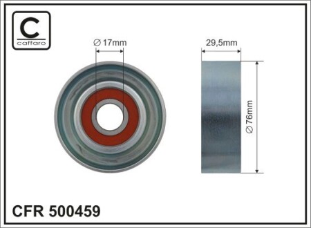 Ролик проміжний поліклинового ремня Acura MDX/RL/TL, Honda Legend IV/Odyssey/Pilot/Ridgeline 3.2/3.5/3.7 08.00- 76x17x29,5 CAFFARO 500459