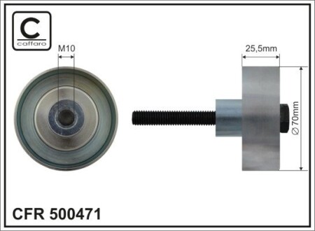 Ролик проміжний поліклинового ремня Buick Enclave/La Crosse, Cadillac BLS/CTS/Sport/SRX/STS, Chevrolet Camaro/Captiva/Equinox, Opel Antara/Insignia A, Saab 9-3 2.8-3.6ALK 01.04- 70x10x25,5 CAFFARO 500471