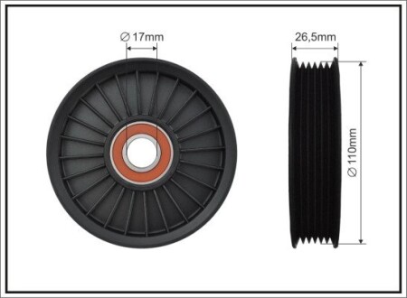 Ролик натяжного механізму поліклинового ремня Audi A1/A3/Q3/TT, Seat Ateca/Ibiza IV/Leon/SC/ST, Skoda Kodiaq/Octavia III, VW Amarok/Beetle/Jetta IV/Polo/Tiguan 1.4-3.0D 04.12- 110x17x23,5 CAFFARO 500478