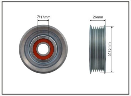 Ролик натяжного механизма поликлинового ремня. Honda S2000 2.0 06.99- 75x17x22,4 CAFFARO 500484