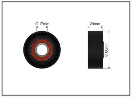 Ролик натяжного механизму поліклинового ремня Audi A3/TT, Seat Leon/Leon SC/ST, Skoda Superb III, VW Beetle/Golf VII/Jetta IV/Passat 1.8/2.0 11.12- 60x17x26 CAFFARO 500562