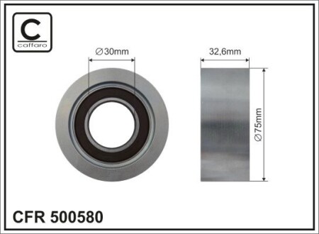 Ролик натяжного механізму поліклинового ремня Mercedes Atego/2/Axor/2/Citaro O 530/Conecto O 345/Econic/Integro O 550/Intouro LK/LN2/OH/Tourino O 510 M902.903-OM926.990 01.70- 75x30x32,6 CAFFARO 500580