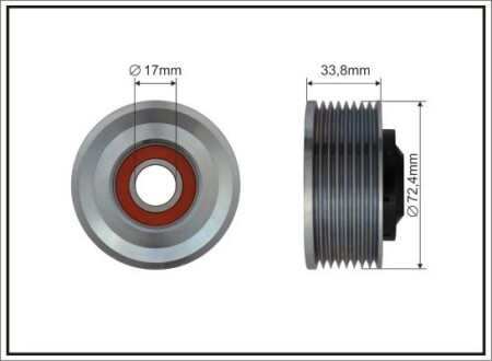 Ролик натяжного механизма поликлинового ремня. Daf CF/CF 65/LF/45/55 FR103S1-PX-7239 03.06- 72,4x17x33,8 CAFFARO 500590