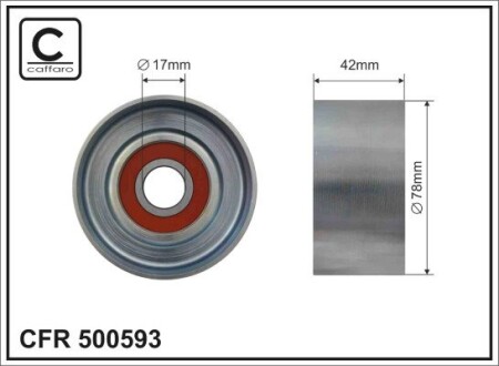 Ролик натяжного механизма поликлинового ремня. Mercedes Atego/2/Axor/2/Citaro O 530/Econic/Travego O 580 10.7D-Electric 01.98- 78x17x42 CAFFARO 500593