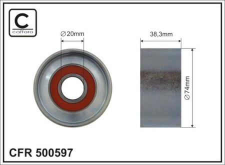 Ролик натяжного механізму поліклинового ремня Mercedes O 403/Tourismo O 350/Touro O 500/Travego O 580, Setra 400 OM402.970-OM942.911 08.95- 74x20x38,3 CAFFARO 500597