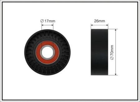 Ролик генератора Hyundai Accent II/Elantra/Kia Carens II/III 1.5/2.od 01- (натяжний) (70x28) CAFFARO 500631