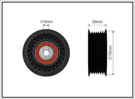 Ролик натяжного механізму поліклинового ремня Renault Twingo III, Smart Forfour/Fortwo 0.9/1.0 07.14- 70x8x26 CAFFARO 500651