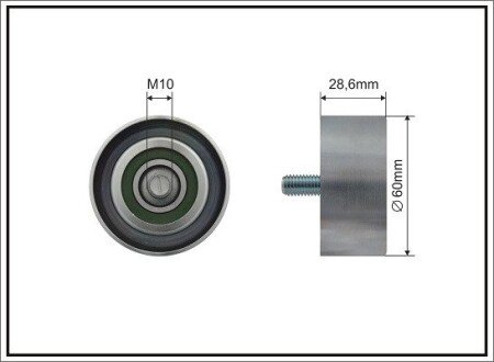 Ролик проміжний поліклинового ремня Hyundai I20 Active/I20 II/I30/Kona, Kia Ceed/Pro Ceed/Rio IV/Stonic 1.0/1.0H/1.2 04.15- 60x10x28,6 CAFFARO 500685