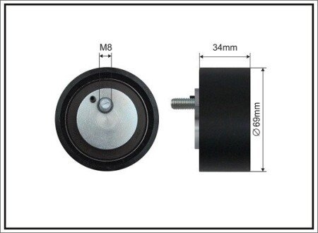 Ролик проміжний поліклинового ремня Iveco Daily VI, Fiat Ducato F1AE0481D/F1AGL411Y, Mitsubishi Canter FB7/FB8/FE7/FE8 VII/FE5/FE6 VI 3.0/3.0D 08.05- 69x8x34 CAFFARO 500697