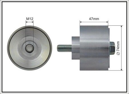 Ролик проміжний поліклинового ремня Iveco Crossway F2CFE602D/F2CFE612B 01.13- 74x10x47 CAFFARO 500709