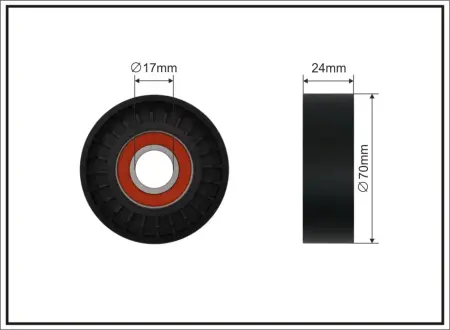 Ролик проміжний поліклинового ремня Volvo S60 II/III/S90 II/V60 I/II/V90 II/XC60 I/II/XC90 II 2.0/2.0H 09.13- 70x17x24 CAFFARO 500717