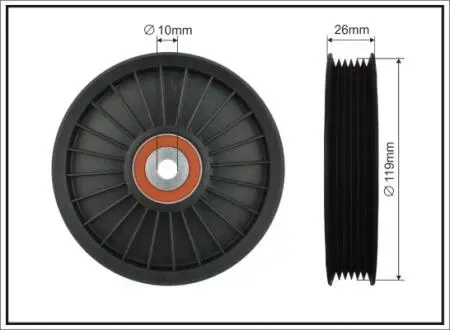 Ролик проміжний поліклинового ремня Nissan Interstar, Opel Astra J/J GTC/K, Volvo C70 I/S40 I/60 I/70/80 I/V40/70 I/70 II/XC70/XC90 I 1.6-3.0D 07.95- 119x10x22,5 CAFFARO 8926