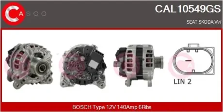 Генератор VW Caddy IV 1.6 15-20 (14V/140A) = 116383 CASCO CAL10549GS