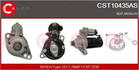 Стартер VW Caddy 09-/Golf 1.6-2.0 D 09-16/Skoda Octavia 09-13 (12V/1.7 kw) (заменено на 1986S00802) CASCO CST10435AS