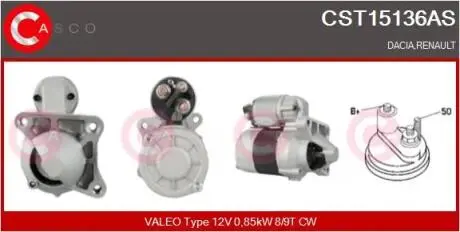 Стартер 12V 0.85KW CASCO CST15136AS