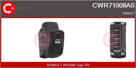 Кнопка склопідіймача PP 6PIN CASCO CWR71008AS