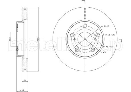 Диск тормозной (передний) Toyota Auris 1.2-1.8 12-18/Corolla 1.3-1.8 13-18 (277x26) CIFAM 8001523C