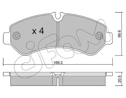 Тормозные колодки (задние) MB Sprinter (907) 511-519 CDI 18- (Brembo) (169.2x66.6x20.5) Q+ CIFAM 82212760