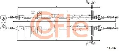 Трос ручного гальма зад. Ford Transit Connect 200/220 DS1,8TDdi-1,8TDCi –1,8 (small mod)(без ABS) 2007- 1792/1582x2 COFLE 105342
