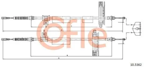 Трос ручного гальма зад. Ford Focus/C-max 3/03-04 (дискові гальма) 1770/1590x2 COFLE 10.5362
