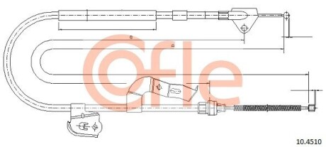 Трос ручника (задній) (R) Citroen C1/Peugeot 107/Toyota Augo 05- (1480/1235mm) COFLE 92104510